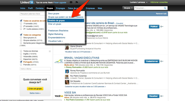 Diretório de grupos no LinkedIn