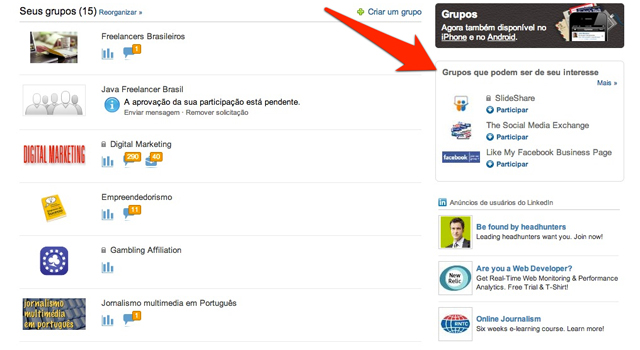 Grupos do seu interesse no LinkedIn