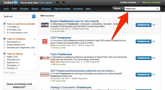 Barra de pesquisa para grupos no LinkedIn