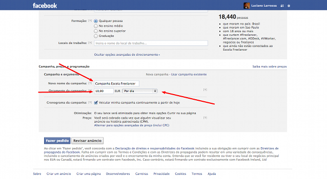 Anuncie no Facebook como pagar