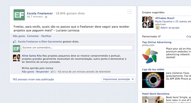 testemunho Facebook escola freelancer