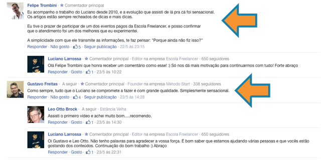 depoimentos Facebook