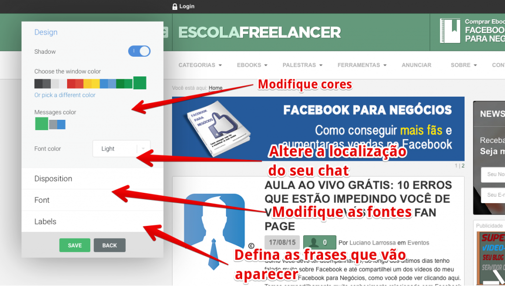 modificar o design do jivochat