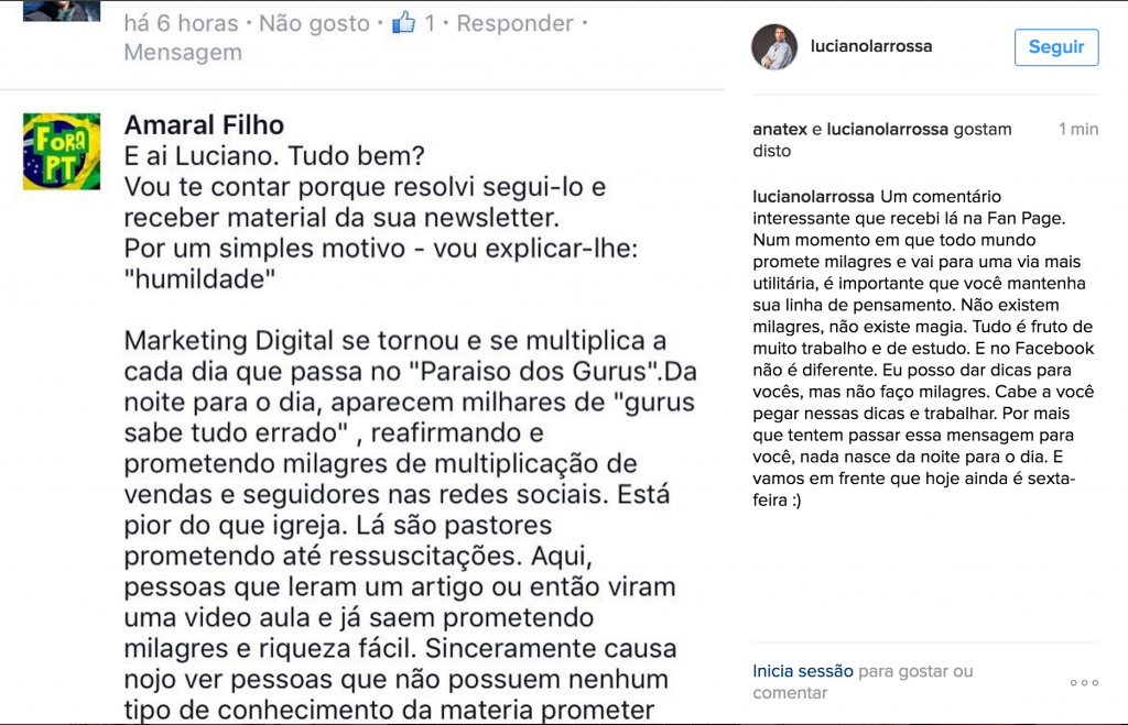 depoimento Instagram Luciano Larrossa