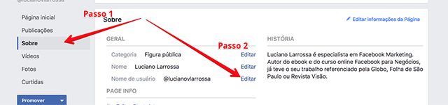 modificar o nome da fan page