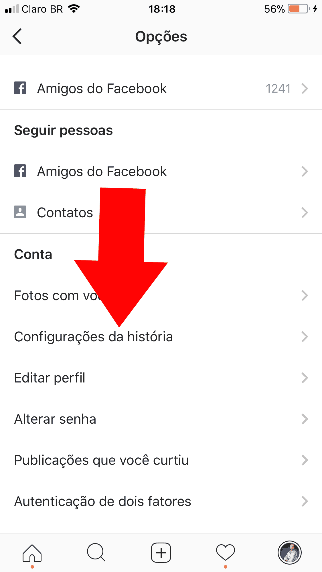 configuracoes da historia