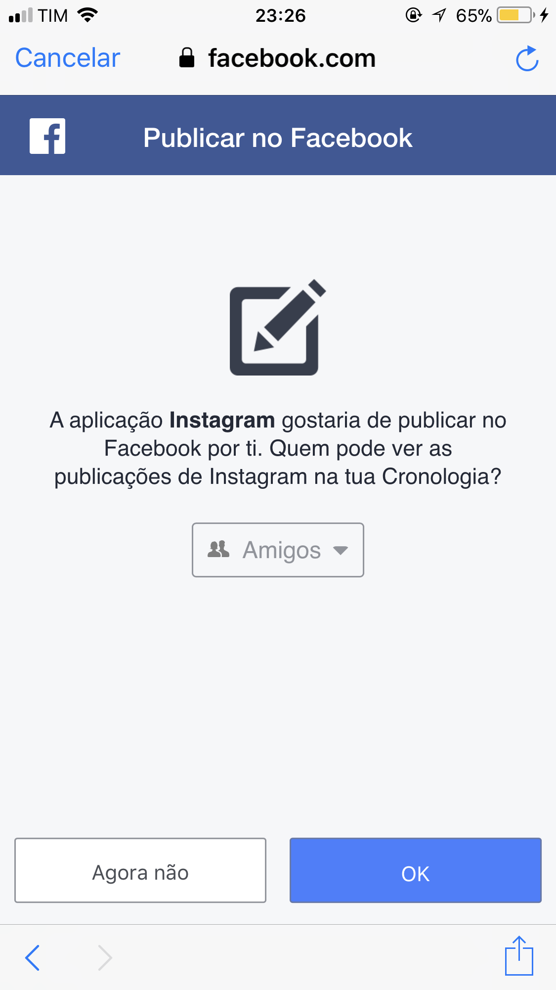 dar permissao ao instagram