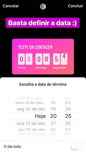 como usar contador regressivo no stories data