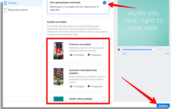 veja os modelos para ads em apresentacao