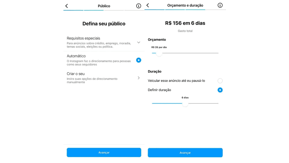 definir o publico na hora de promover publicação no instagram