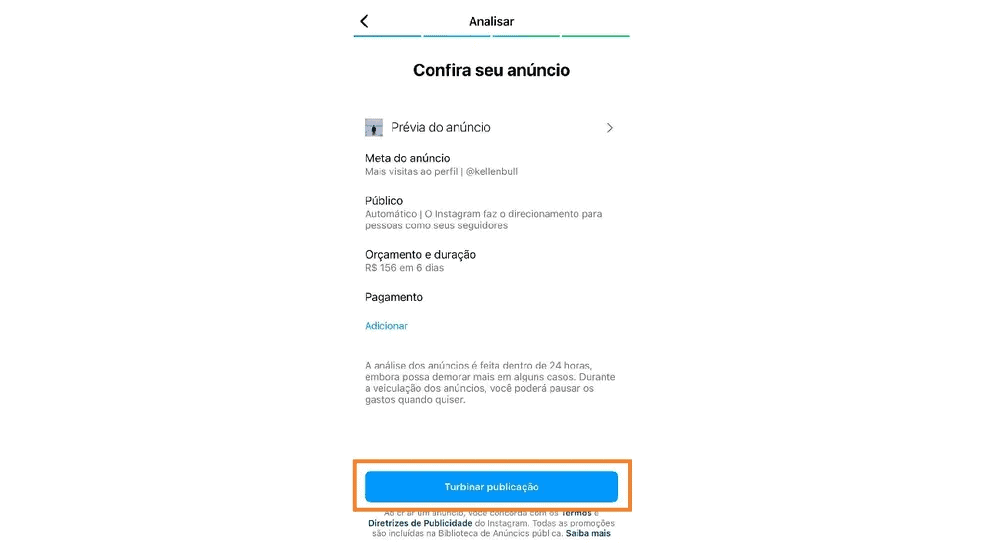 ultimo passo para promover publicação no instagram