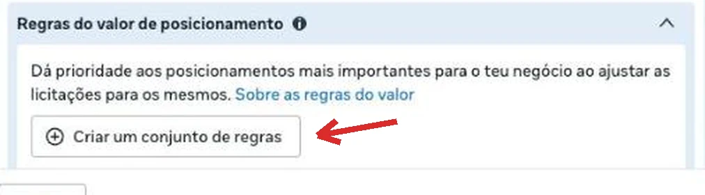 Botão Criar um conjunto de regras dentro das Regras do valor de posicionamento